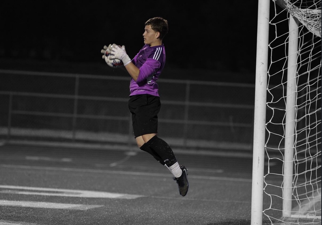 Goalkeeper catching the ball in front of the net