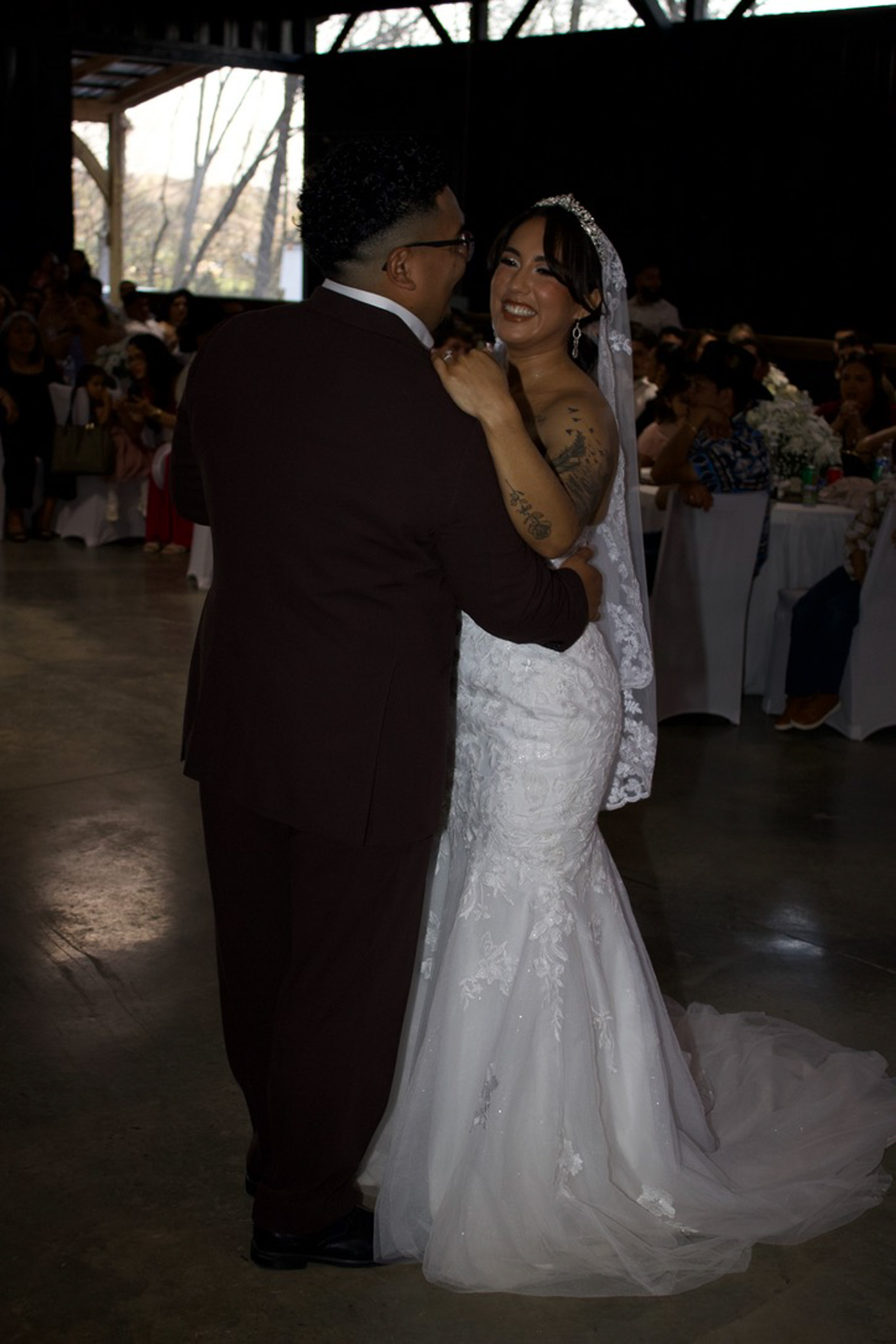 A bride and groom sharing a dance